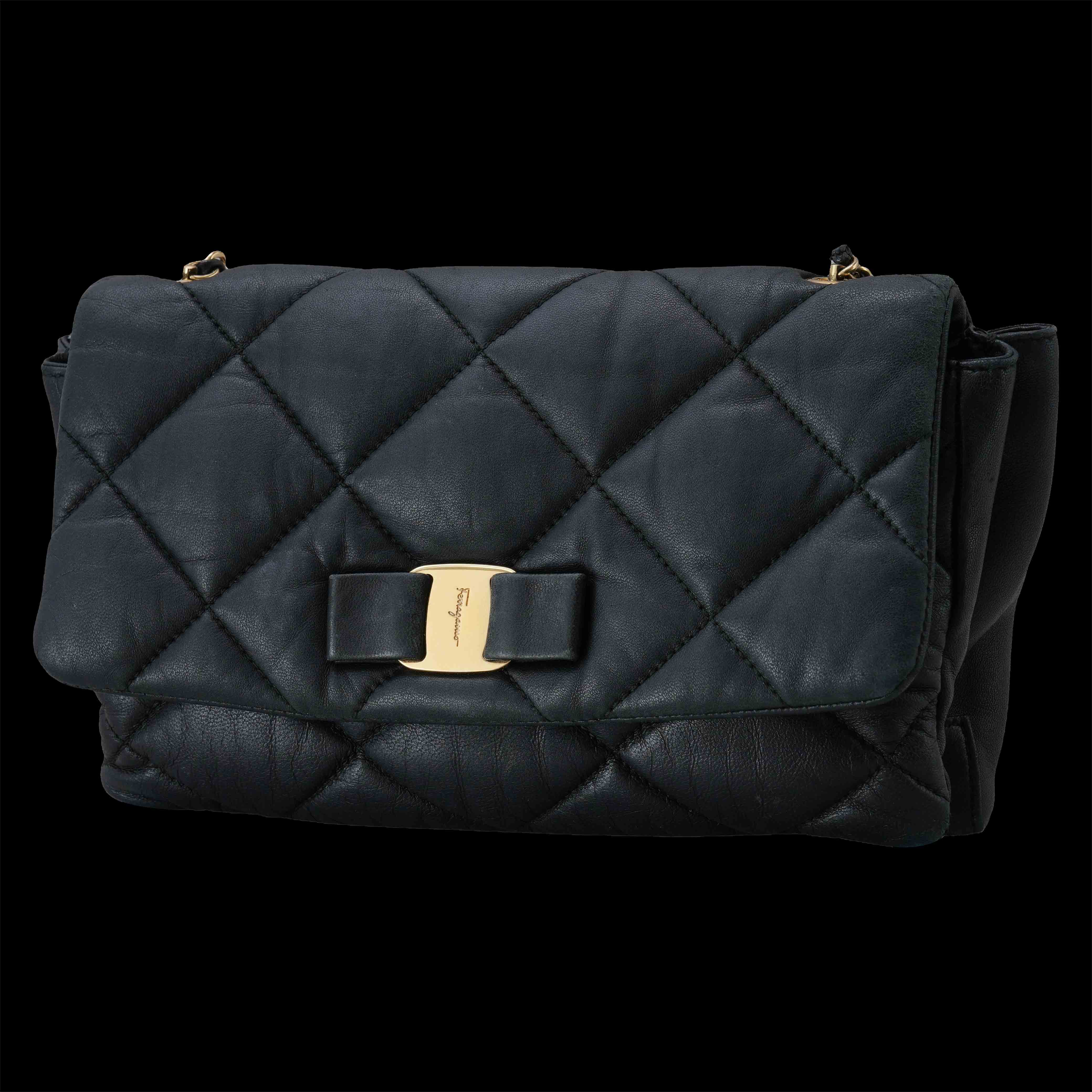 FERRAGAMO(USED)페레가모 바라리본 퀼팅 체인 숄더백